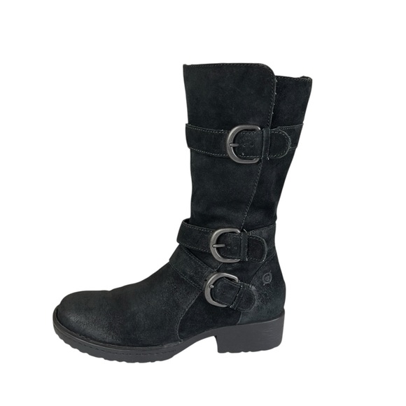 Born Shoes - Born Black Suede Leather Buckle Heeled Boots - Women’s Size 6.5
